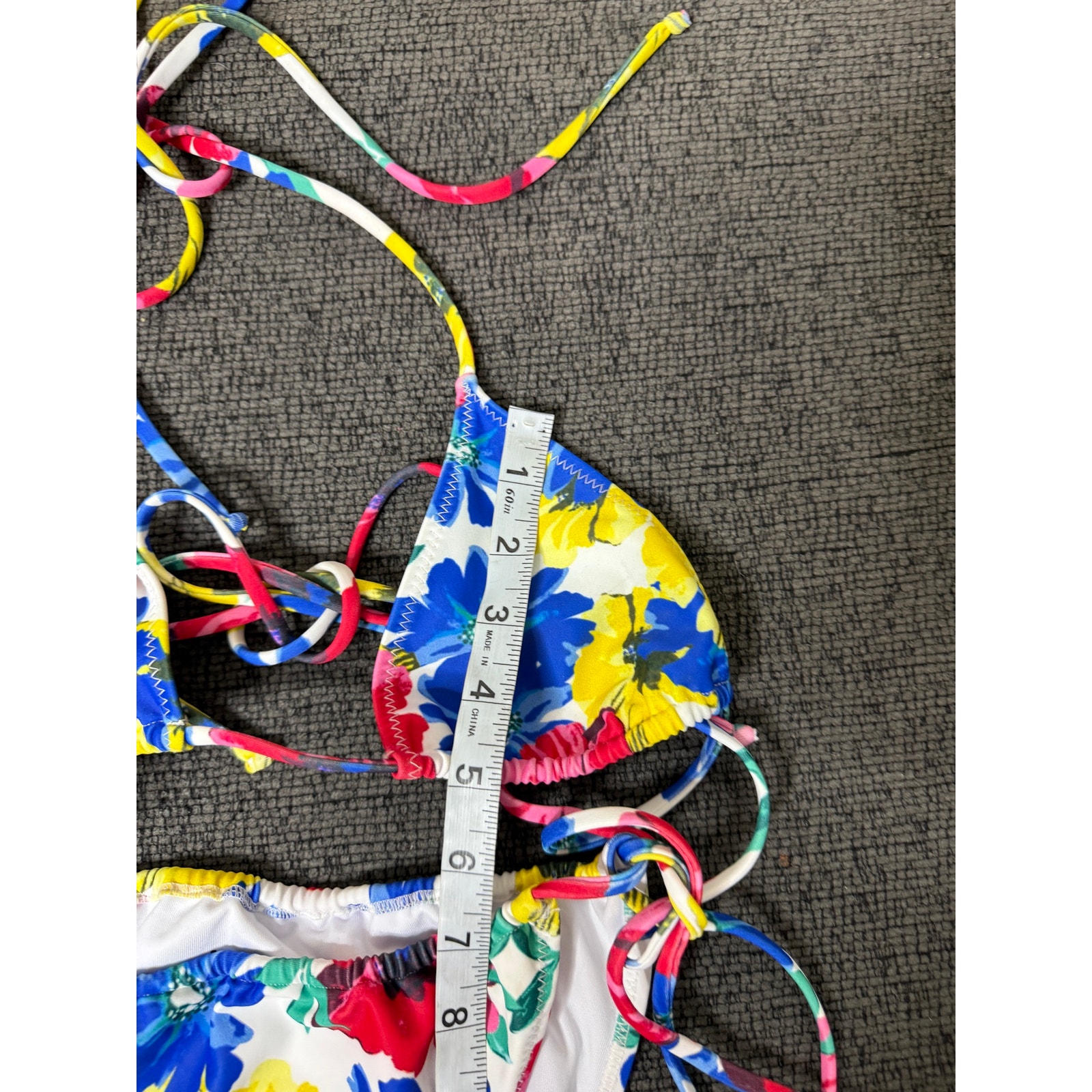 Loleia Floral Triangle String Bikini Set Tropical Resort Swim Top S Bottom L — image 8 of 8